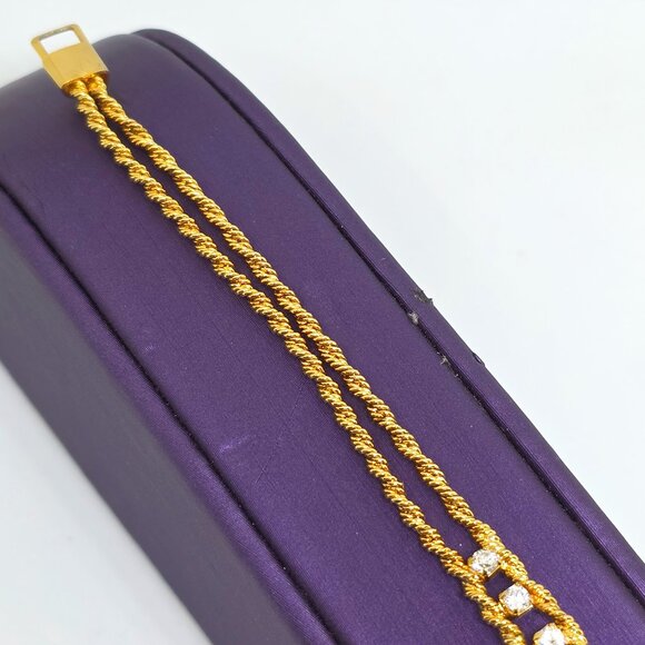 Merlite Gold Double Rope Twist Chain Bracelet Crystal Rhinestone Accent Bracelet - Picture 5 of 17